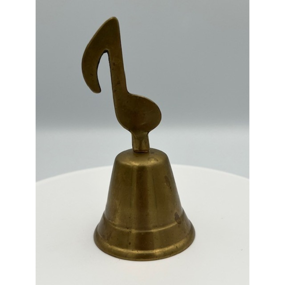 Vintage Solid Brass Hand Bell with Musical Eighth Note Handle Gold Tone 5 Inch